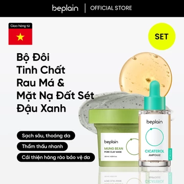 [Beplain Chính Hãng] Set chăm sóc da BEPLAIN mặt nạ đất sét Mung Bean Pore Clay Mask 120ml & tinh chất Cicaterol Ampoule 30ml