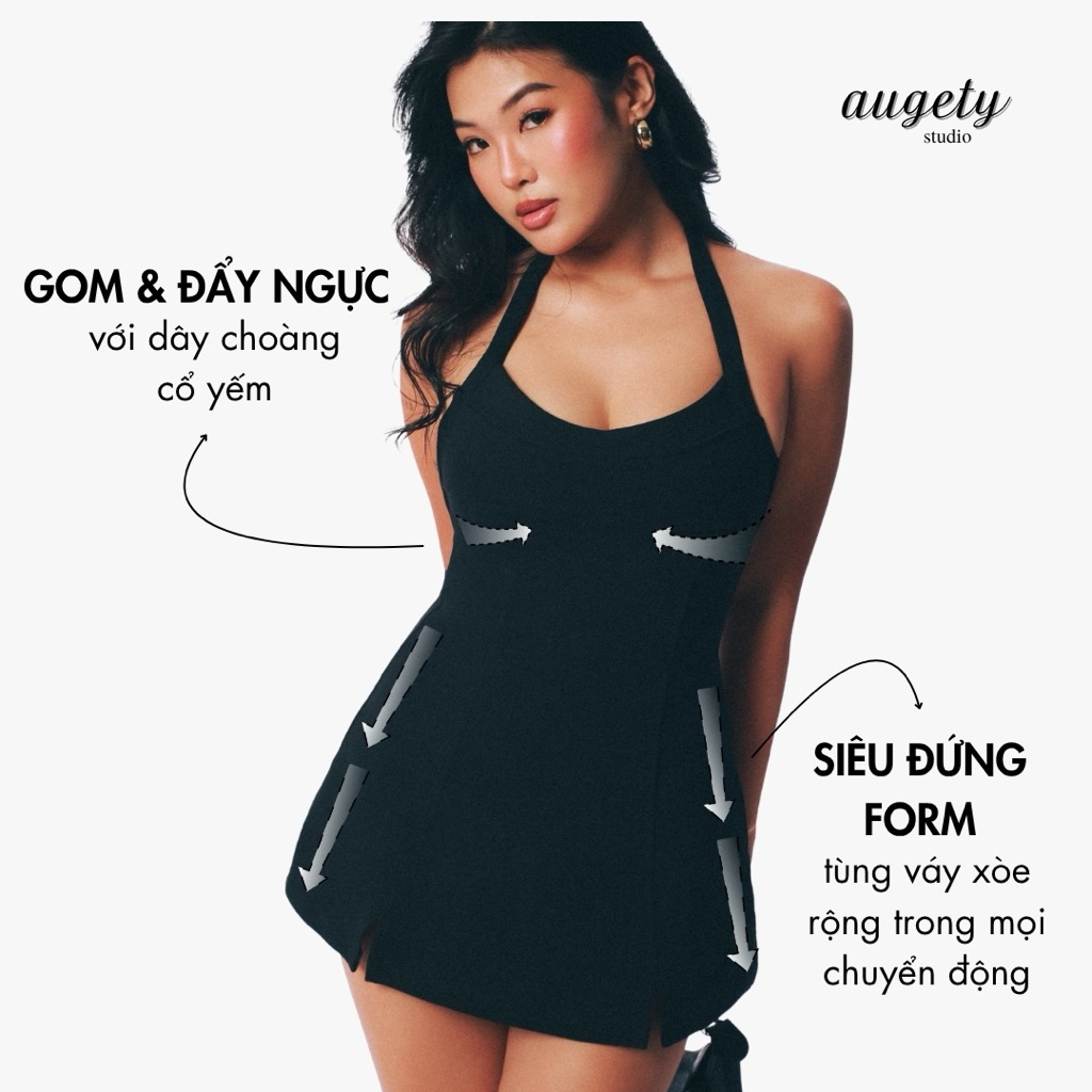 Đầm Ngắn Cổ Yếm Chiết Eo Tùng Xoè Đứng Form Khoá Kéo AUGETY STUDIO, DAZE Dress