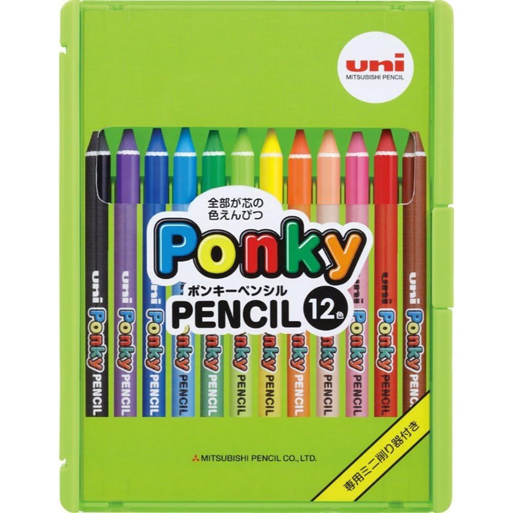 Uni Ponky Pencil 12 Colors Set/Bút chì màu không gãy/Vẽ trên mọi chất liệu/Hàng Nhật/uni
