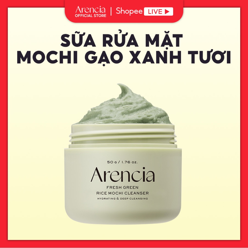 [Arencia X KOL] Sữa rửa mặt Mochi gạo xanh tươi 120g | Làm sạch, Cấp ẩm, loại bỏ mụn đầu đen
