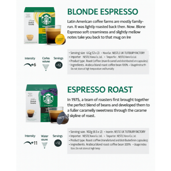 [Starbucks] của Nescafe Dolce Gusto Coffee Capsules – House Blend / Iced Americano / Pike Place / Espresso Roast / House Blend Decaf DolceGusto