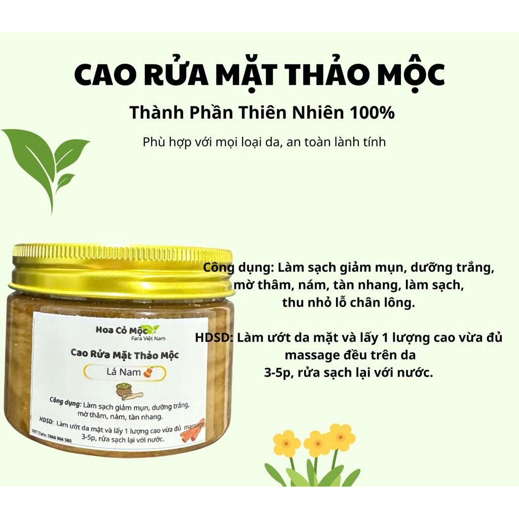 Cao Rửa Mặt Thảo Mộc 200g  - Cao Lá Nam dưỡng da trắng mịn mờ thâm nám, tàn nhang,giảm mụn Fara