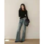 SENA JEAN ❤️Quần Jean Ống Suông Nữ Cạp Cao Form Wide Leg Hack Dáng Màu Wash Xanh