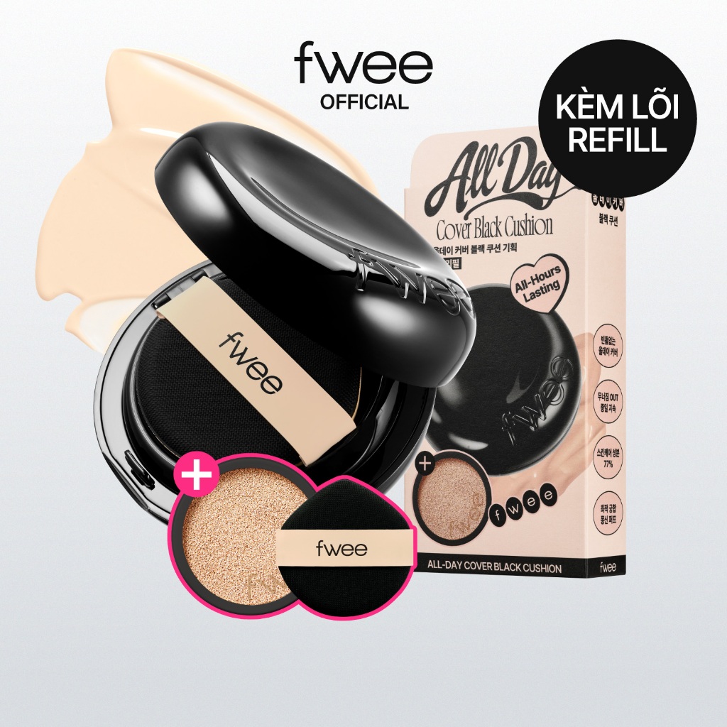 [Refill Set] fwee All-Day Cover Black Cushion (+ Refill 13g / Puff 1ea)