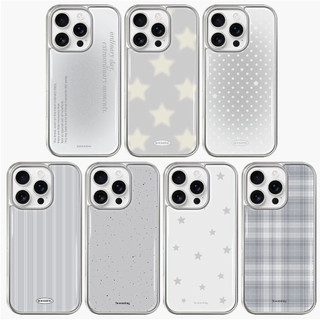[Booming] Chủ đề màu xám - Ốp điện thoại Ốp lưng Epoxy màu bạc tương thích cho iPhone 17 16 15 14 Pro Max Plus Họa tiết chấm sọc Y2K dễ thương Vỏ TPU chống sốc từ tính