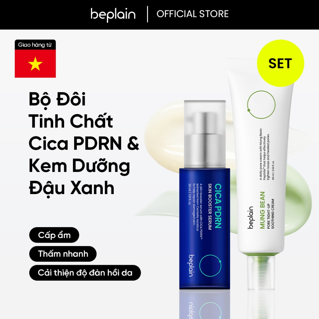 Tinh chất PDRN Rau Má phục hồi & tái sinh tổn thương cho da, cấp ẩm, căng bóng 30ml + Kem Dưỡng chiết xuất Petide Đậu Xanh, ngừa dấu hiệu lão hoá, giảm tình trạn