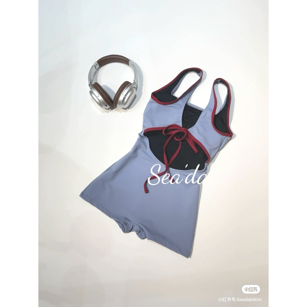 𝓜𝓮𝓲𝓺𝓾𝓲𝔂𝓲🍒 Bodysuit thể thao đi bơi, tắm biển xanh trơn viền đỏ phong cách năng động cho nữ