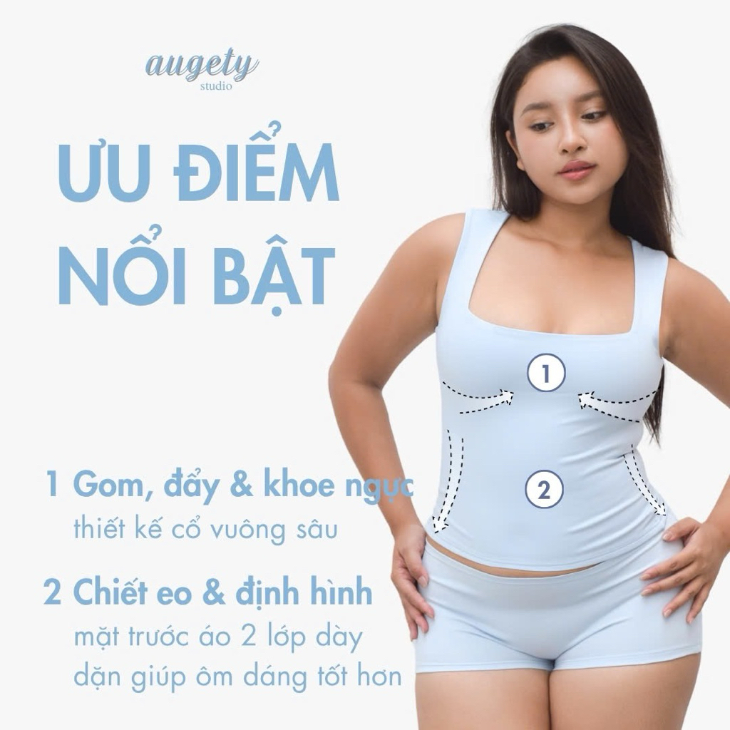 Áo Ba Lỗ Ôm Cổ Vuông Chiết Eo Vải Thun Cao Cấp Augety Studio HARPER Tanktop