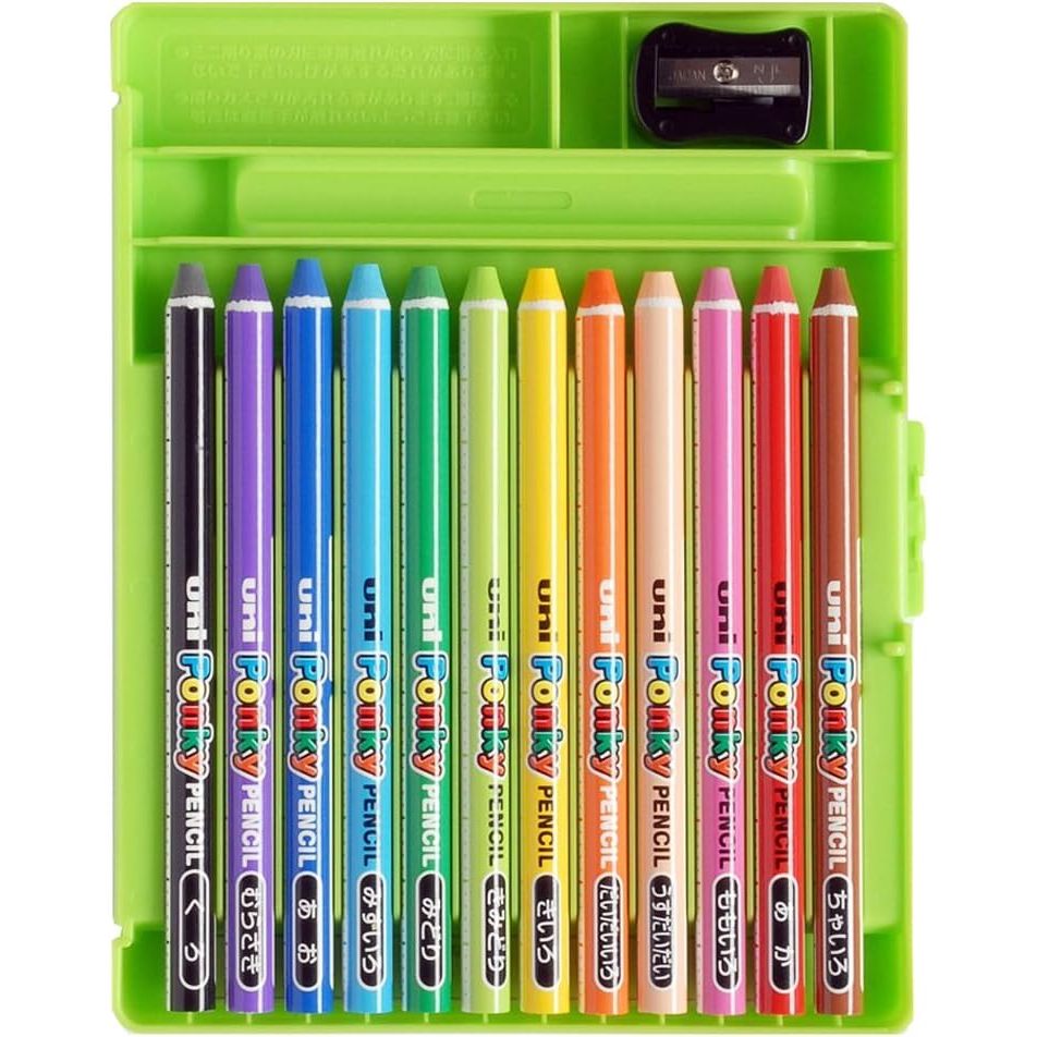 Uni Ponky Pencil 12 Colors Set/Bút chì màu không gãy/Vẽ trên mọi chất liệu/Hàng Nhật/uni
