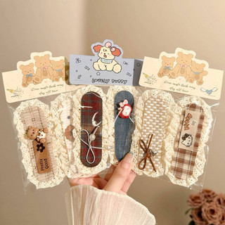 Dán tóc mái màu nâu hình gấu cute, miếng dán mái viền ren dễ thương phụ kiện tóc
