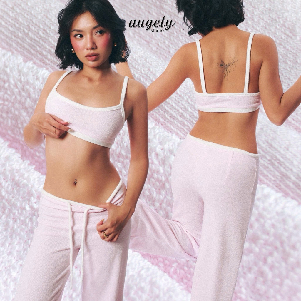 [MUA KÈM 3 MÓN GIẢM 40K] Áo Bra Croptop 2 Dây Bản To Gom Ngực Phối Màu Vải Lông Terry Pile Augety Studio, MIU BRA