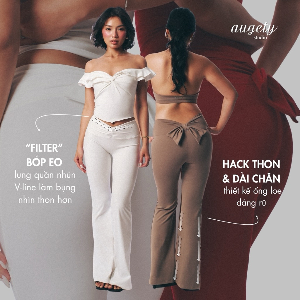 Quần Legging Ống Loe Lưng V Chiết Eo Nơ Sau Augety Studio, BOWY Flared Leggings