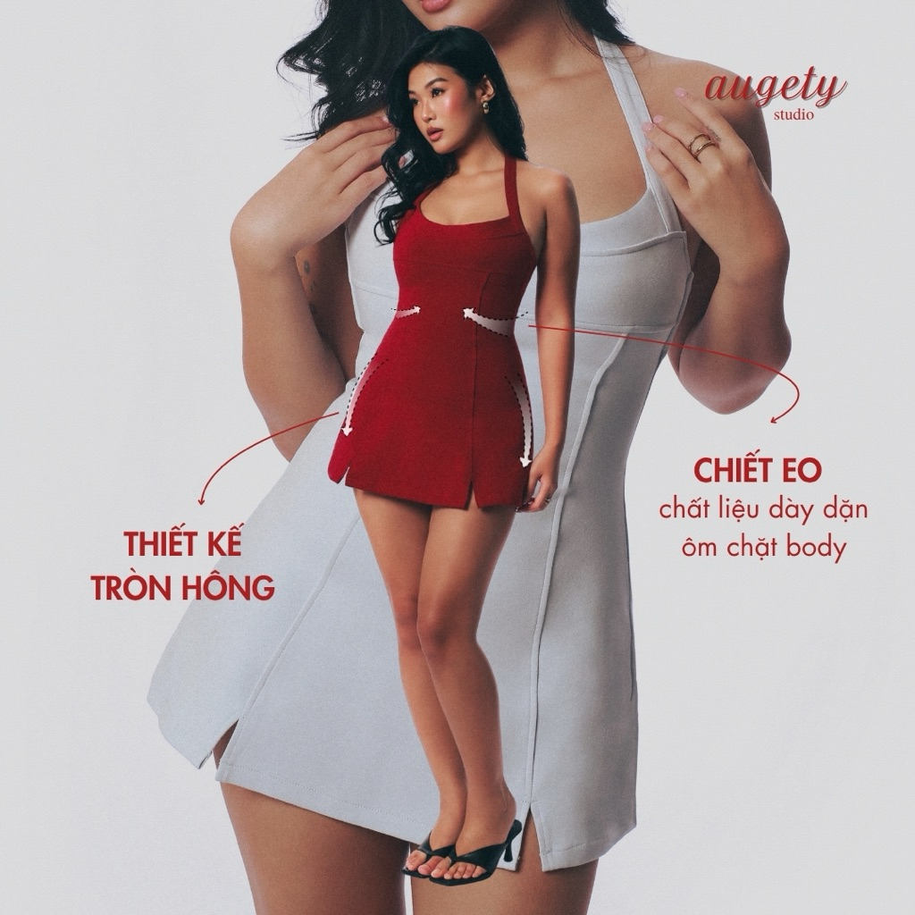 Đầm Ngắn Cổ Yếm Chiết Eo Tùng Xoè Đứng Form Khoá Kéo AUGETY STUDIO, DAZE Dress