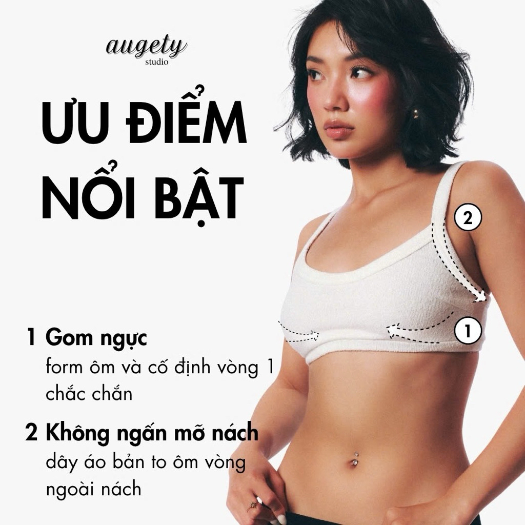 [MUA KÈM 3 MÓN GIẢM 40K] Áo Bra Croptop 2 Dây Bản To Gom Ngực Phối Màu Vải Lông Terry Pile Augety Studio, MIU BRA
