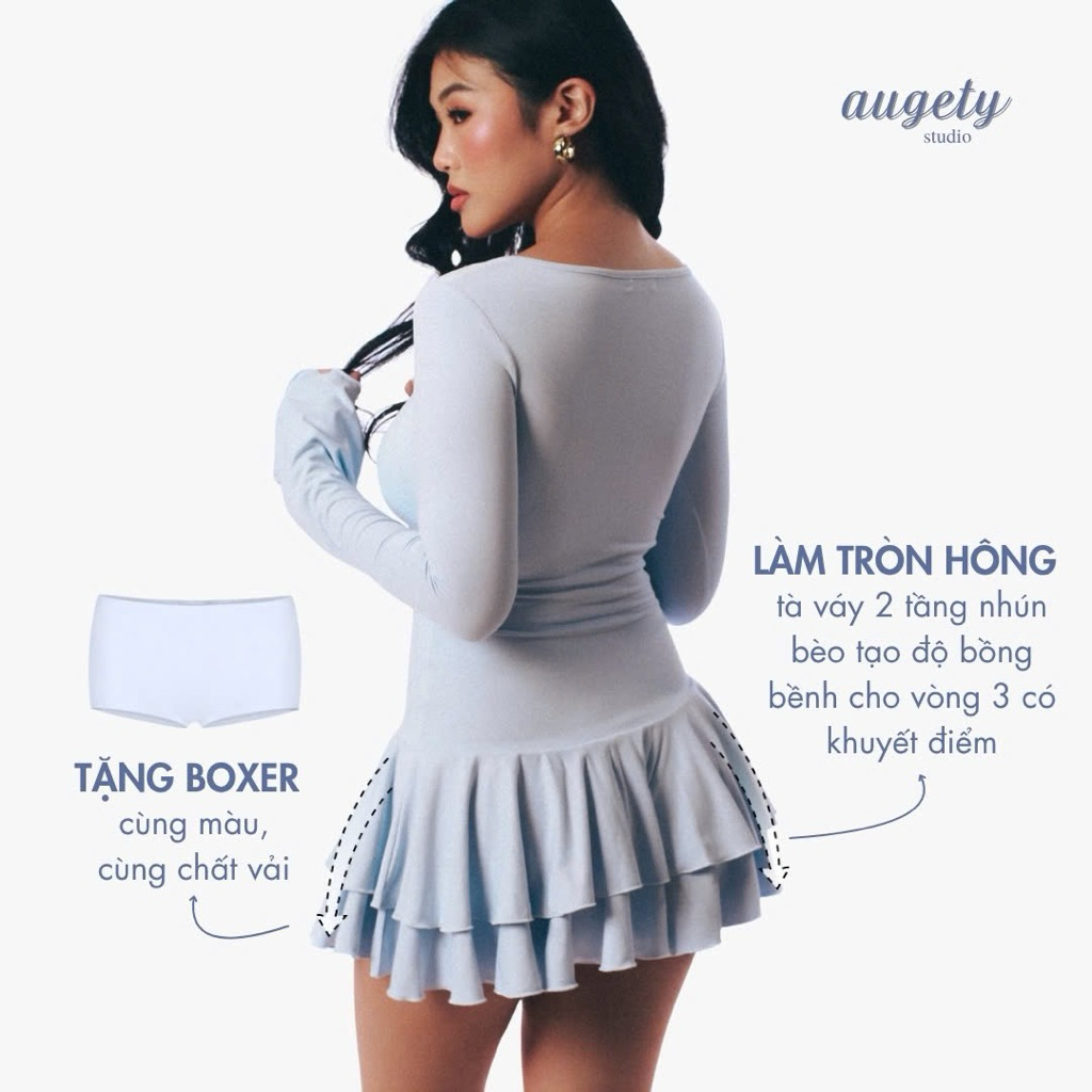 Đầm Ngắn Ôm Xẻ Tà Tay Dài Dáng Rũ Tròn Hông Kèm Quần Bảo Hộ Augety Studio, SWANNA BALLET DRESS