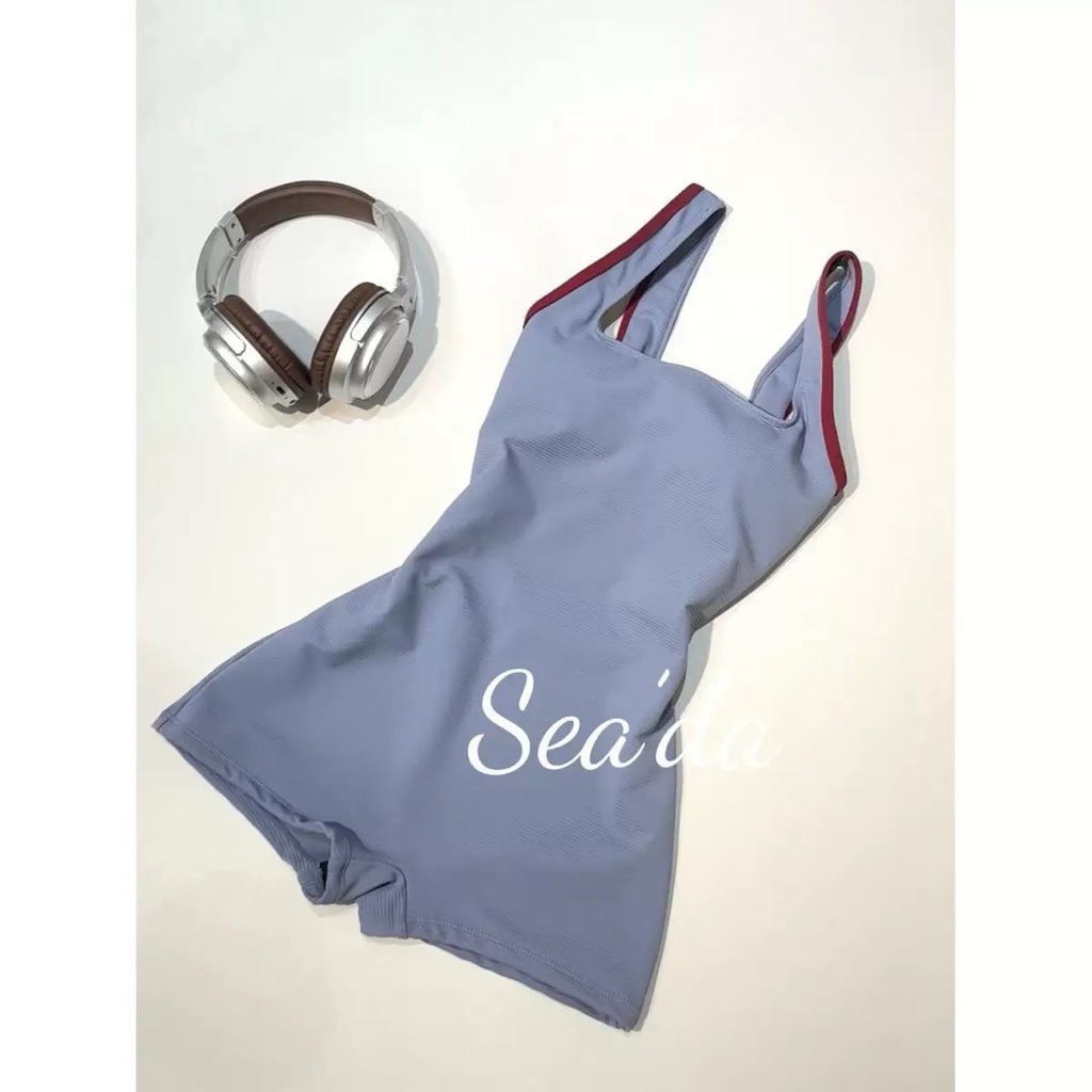 𝓜𝓮𝓲𝓺𝓾𝓲𝔂𝓲🍒 Bodysuit thể thao đi bơi, tắm biển xanh trơn viền đỏ phong cách năng động cho nữ
