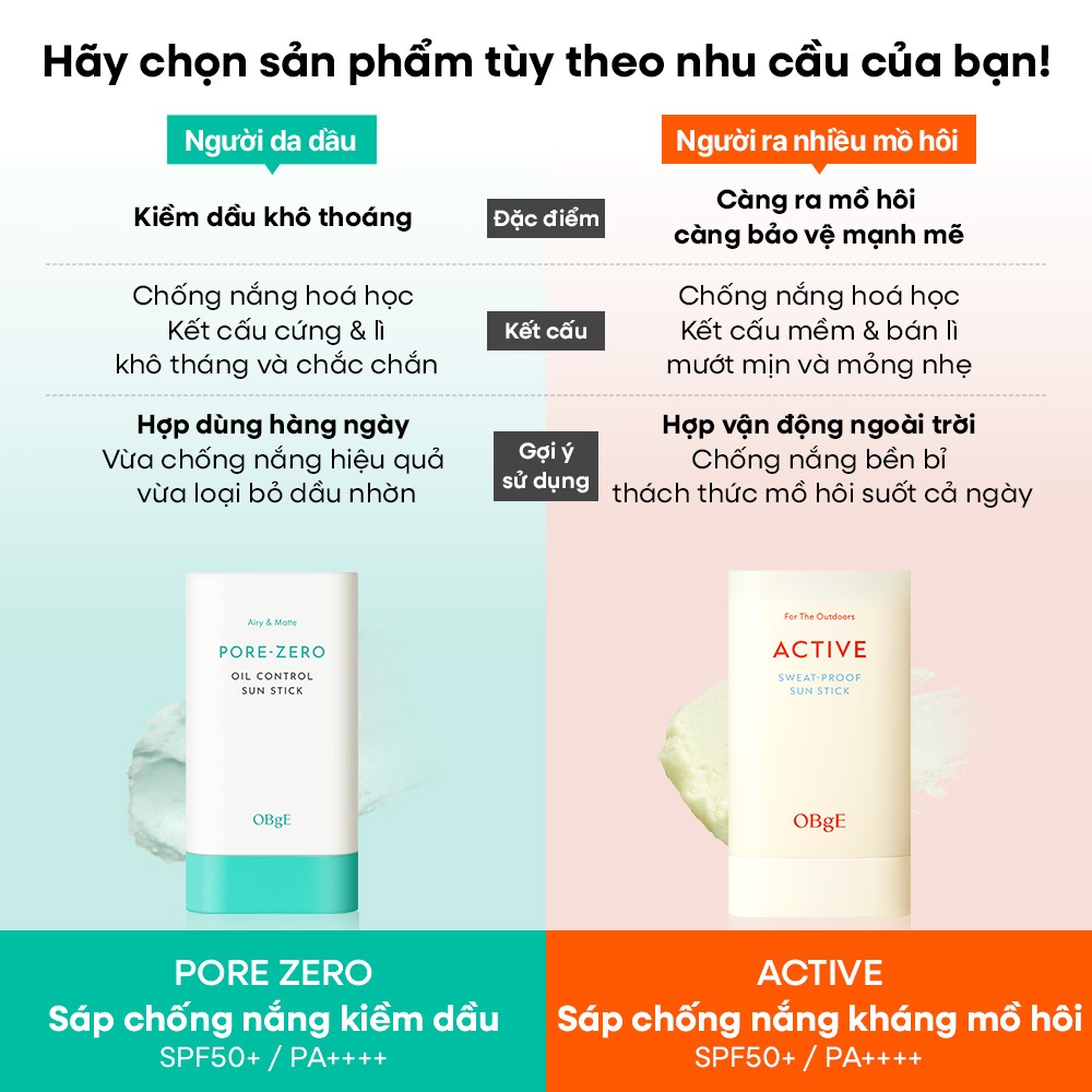 [OBgE Chính Hãng] Kem Chống Nắng Thỏi OBgE Active Sweat Proof Sun Stick 18g , Chống Mồ Hôi, Không Bết Dính, SPF50+ PA++++