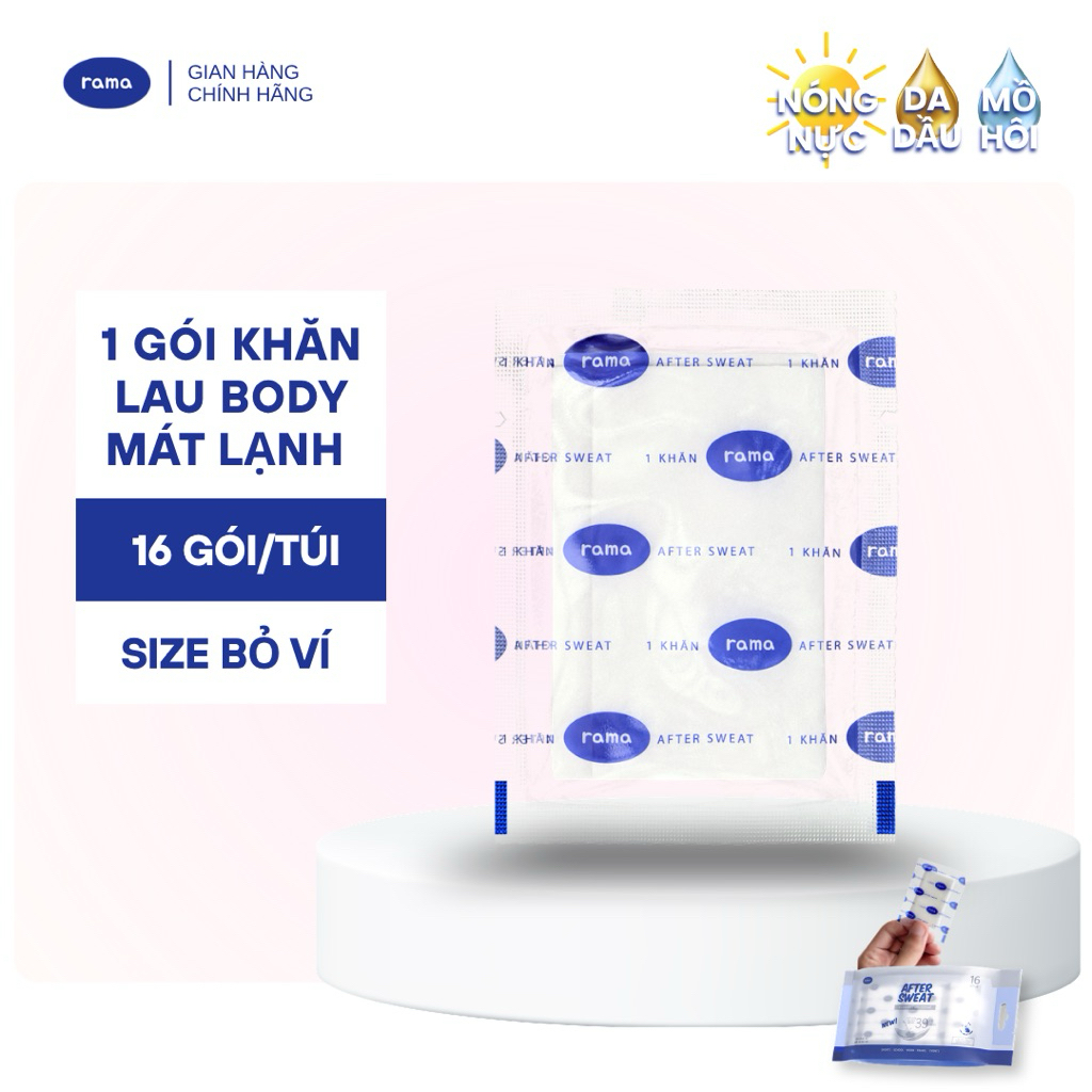 Khăn khử mùi cơ thể mát lạnh RAMA After Sweat Không cồn Không bết dính Sạch mồ hôi Túi 16 khăn riêng