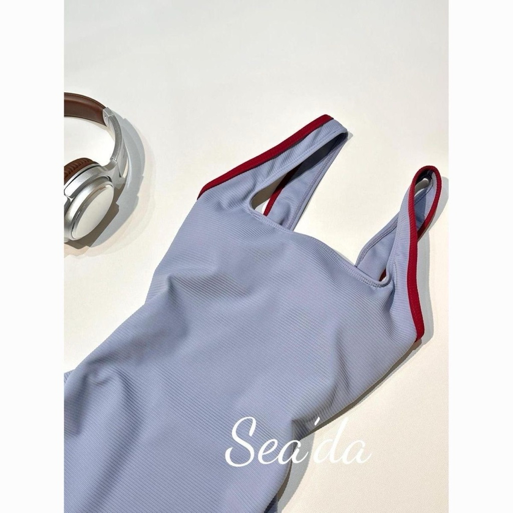 𝓜𝓮𝓲𝓺𝓾𝓲𝔂𝓲🍒 Bodysuit thể thao đi bơi, tắm biển xanh trơn viền đỏ phong cách năng động cho nữ