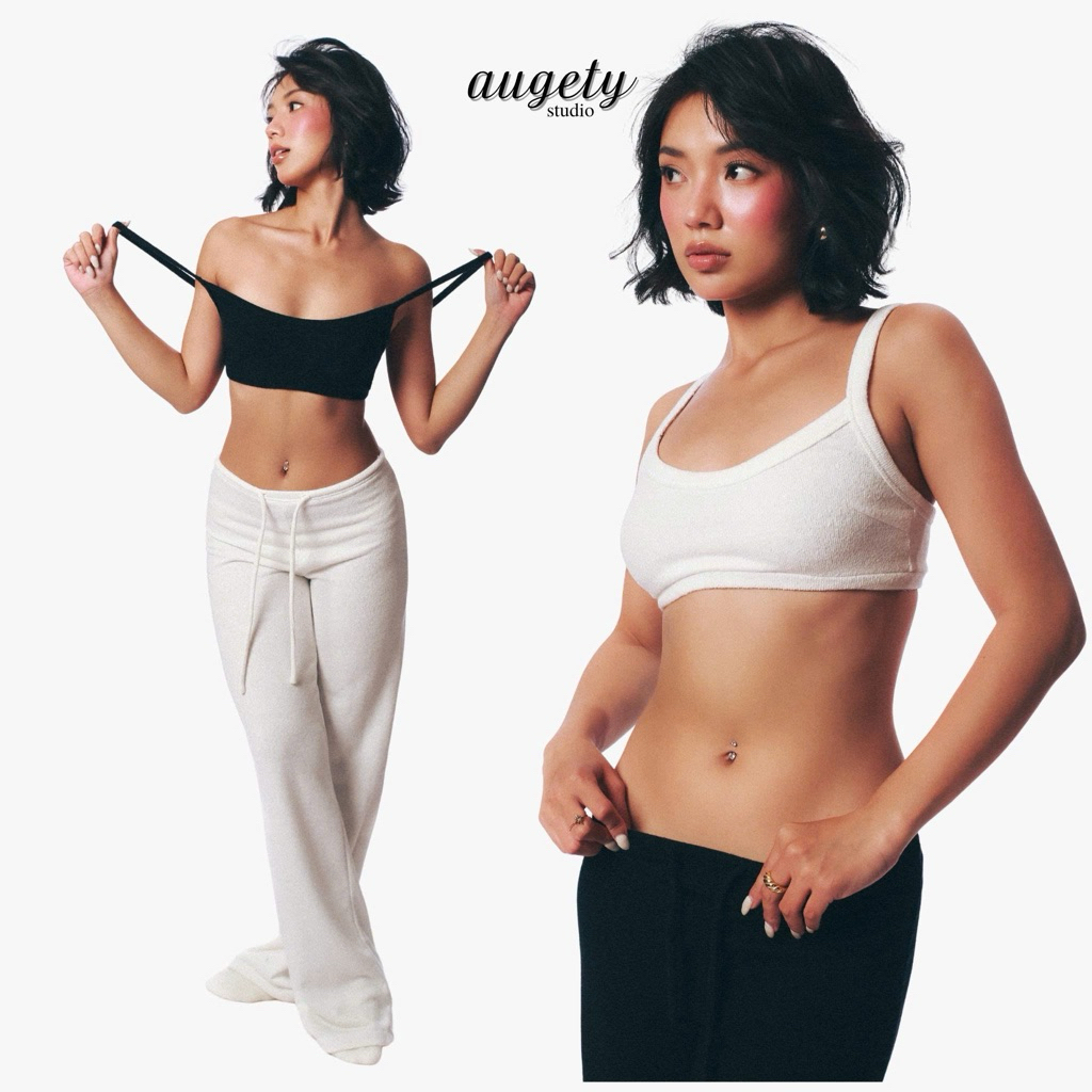 [MUA KÈM 3 MÓN GIẢM 40K] Áo Bra Croptop 2 Dây Bản To Gom Ngực Phối Màu Vải Lông Terry Pile Augety Studio, MIU BRA