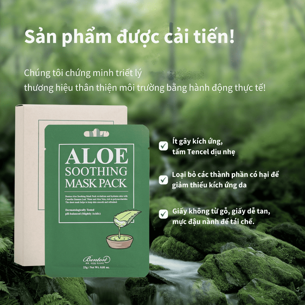 [Benton Official] Mặt Nạ Giấy Aloe Soothing – Cấp ẩm, dưỡng ẩm, làm mát và làm dịu da sau nắng, hỗ trợ giảm cảm giác ửng đỏ, phù hợp da khô & da nhạy cảm