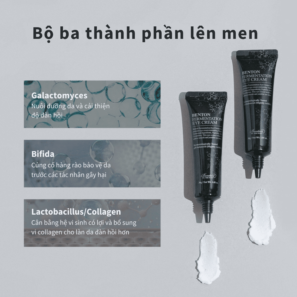 [Benton Official] Kem dưỡng mắt lên men với collagen Hàn Quốc - Chống lão hóa, làm mờ nếp nhăn và vết chân chim vùng mắt, làm săn chắc da, dành cho da nhạy cảm