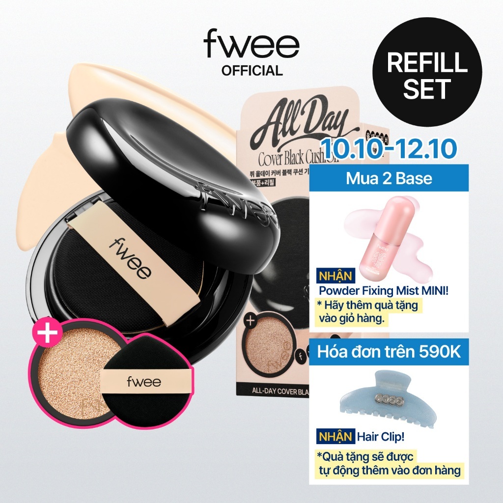 [Refill Set] fwee All-Day Cover Black Cushion (+ Refill 13g / Puff 1ea) (Add-on Gift)