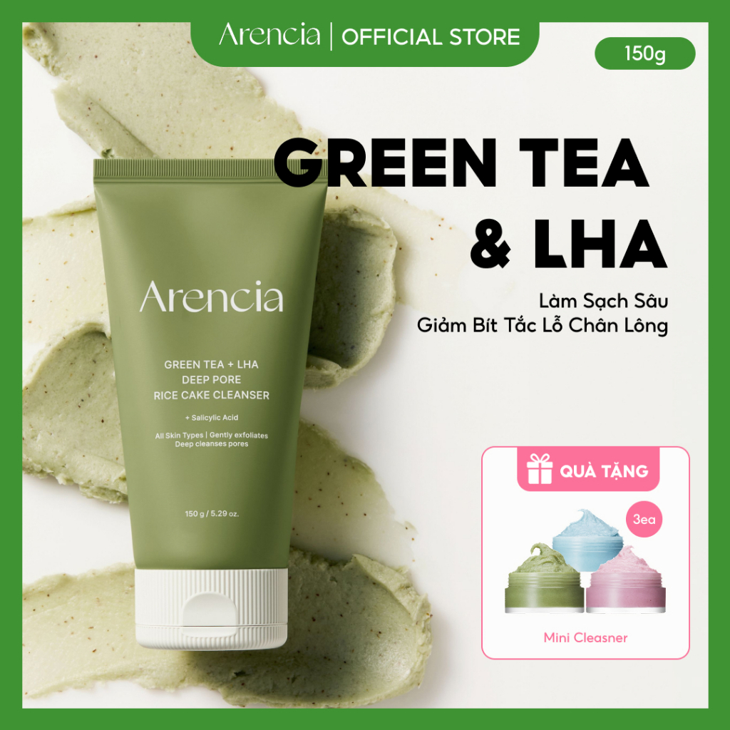 [Arencia] Trà xanh + Sữa rửa bánh gạo lỗ chân lông sâu LHA 150ml