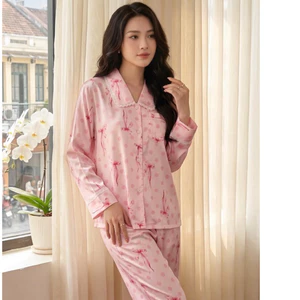 Bộ đồ ngủ piyama nữ lụa satin mềm mát mặc nhà, Tay dài - Quần dài