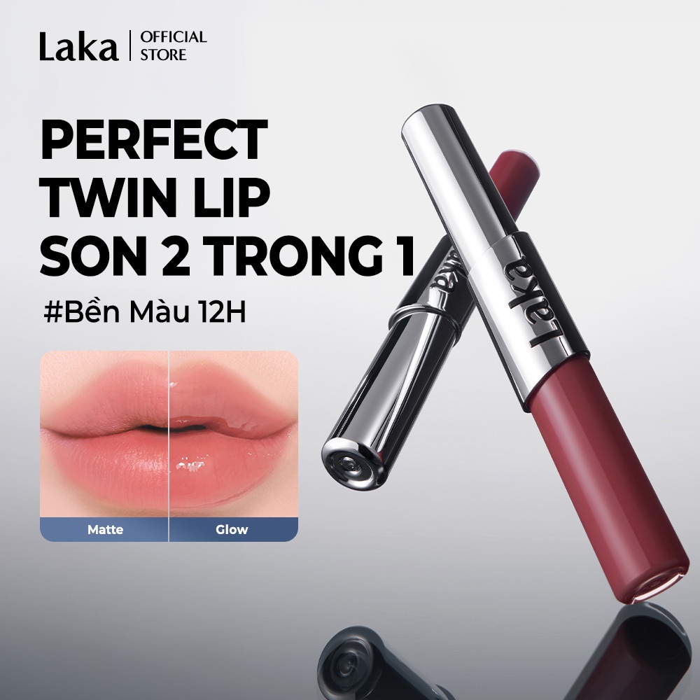 [Laka Official] * SON 2 ĐẦU BÓNG + LÌ *  Bền Màu Đến 12H - Perfect Twin Lip (10 Màu, 4.7g + 4.2g)