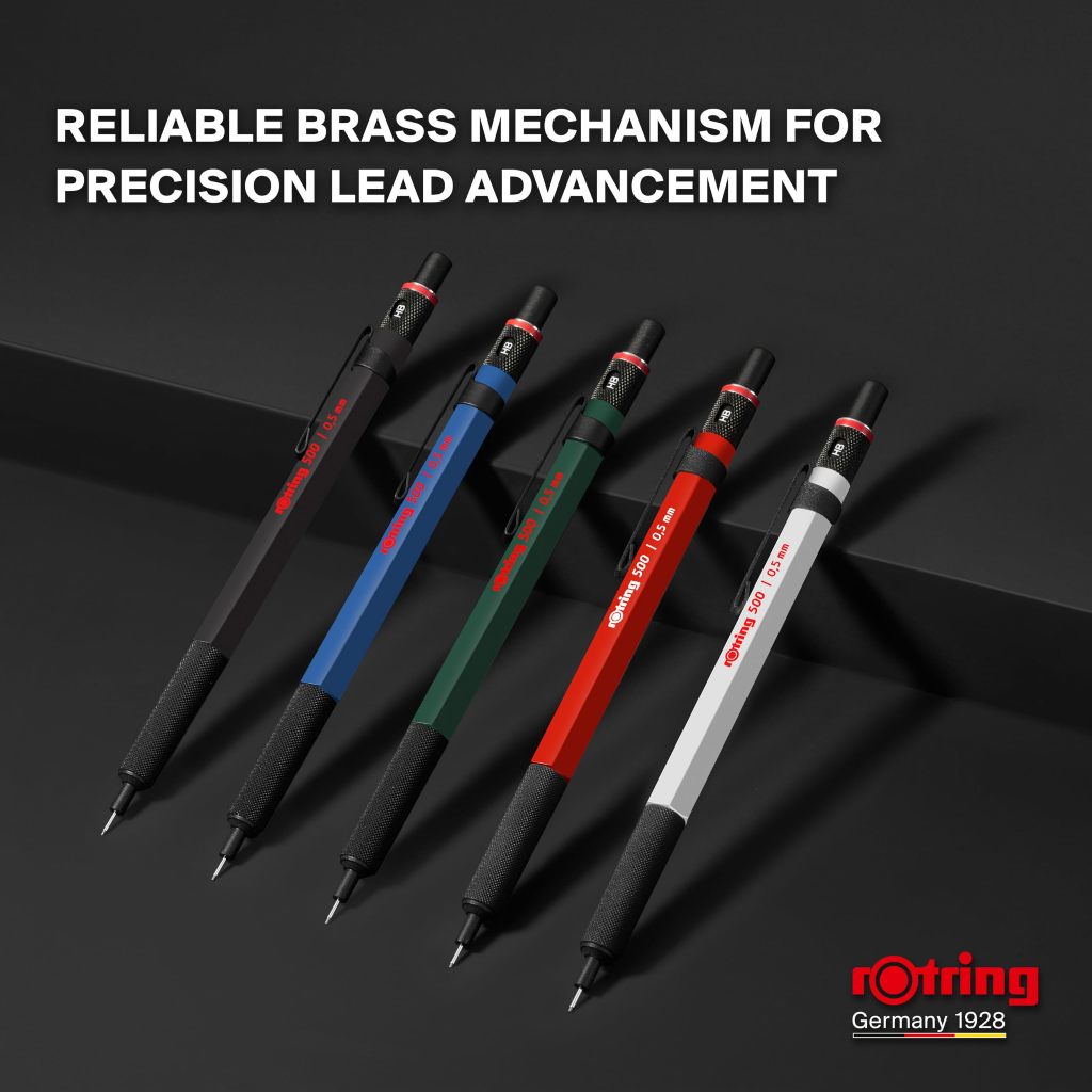 rOtring 500 But Chi 0.5mm/5 Mau Do Trang Den Xanh/Luc Giac/Tay Cam Knurl/Ong Dan Co Dinh