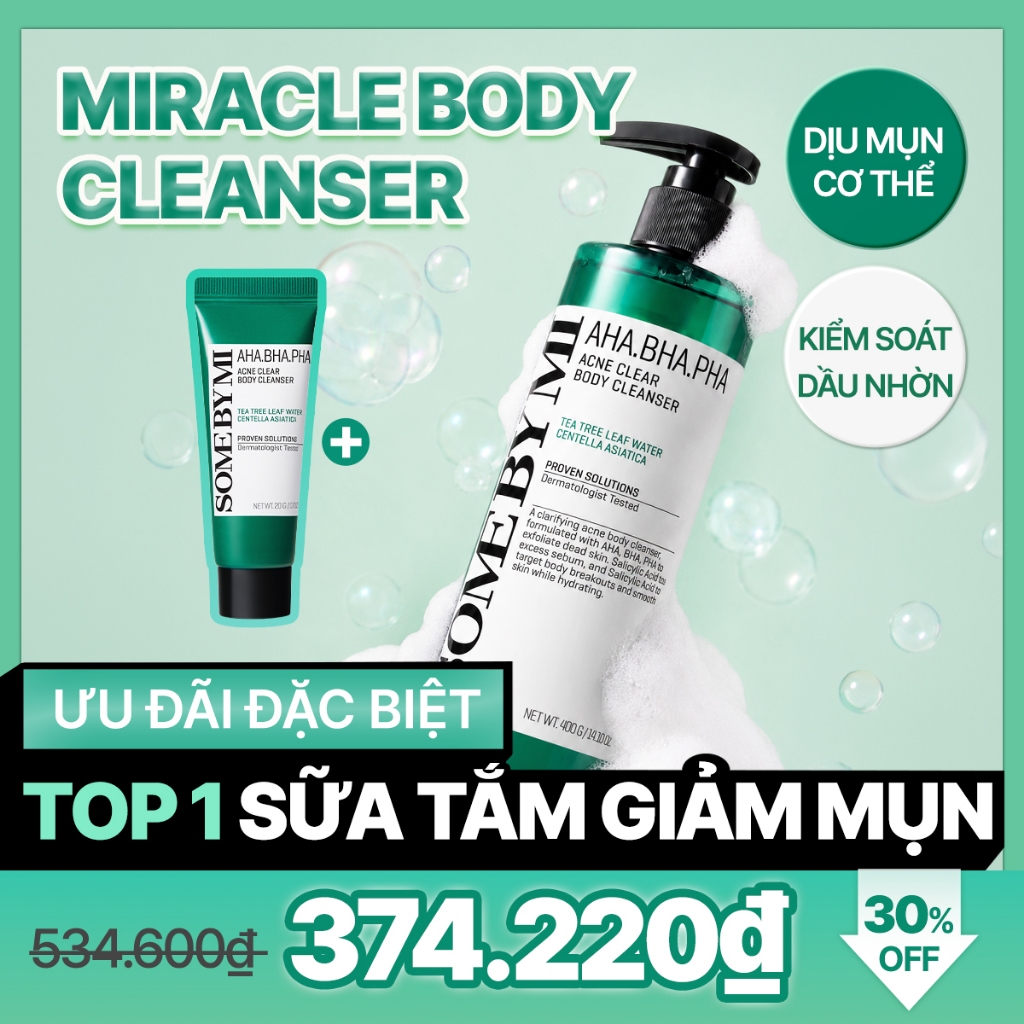 [SOMEBYMI] Sữa tắm giảm mụn AHA-BHA-PHA 30 Days Miracle Acne Clear Body Cleanser 400g