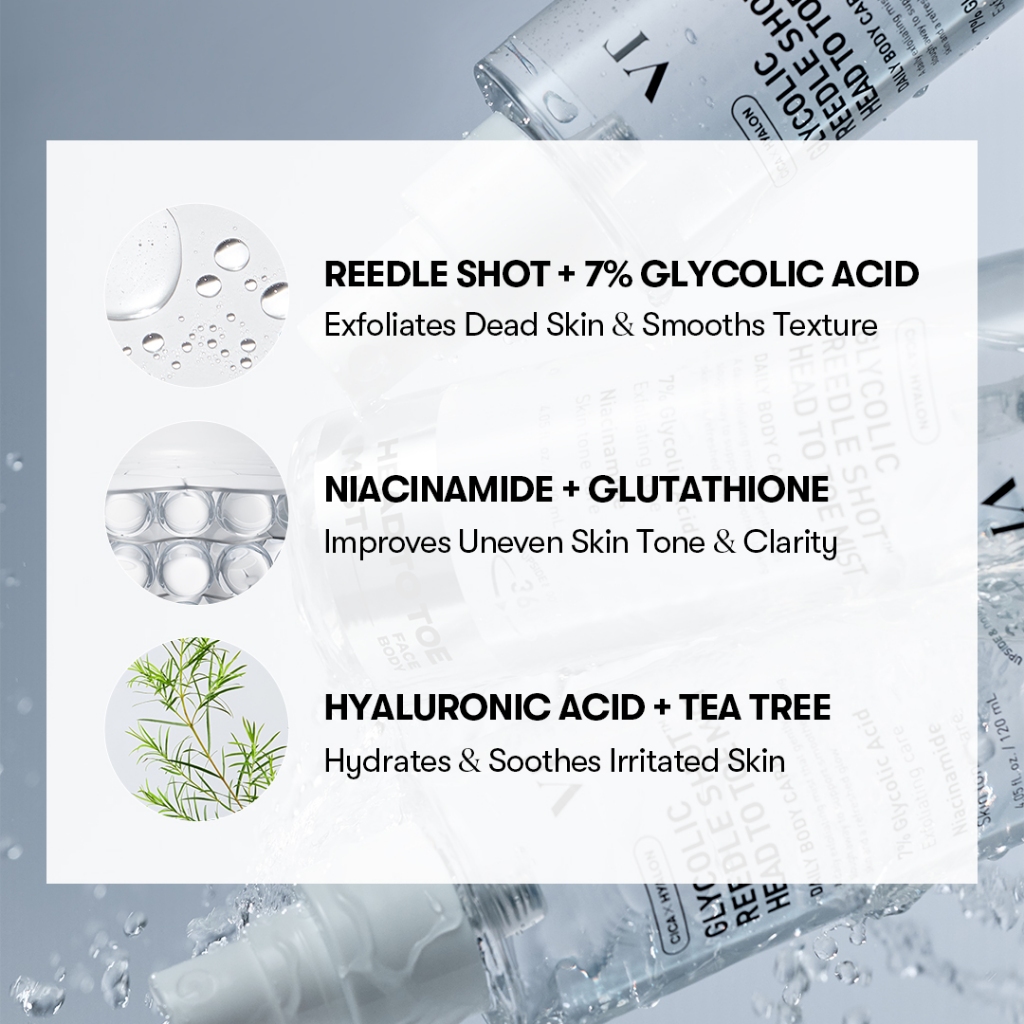 [VT] Glycolic Acid Reedle Shot Head to Toe Mist 7% Glycolic Acid & Niacinide Xịt dưỡng làm sáng & tẩy tế bào chết vùng thâm & nách [Flagship chính thức]