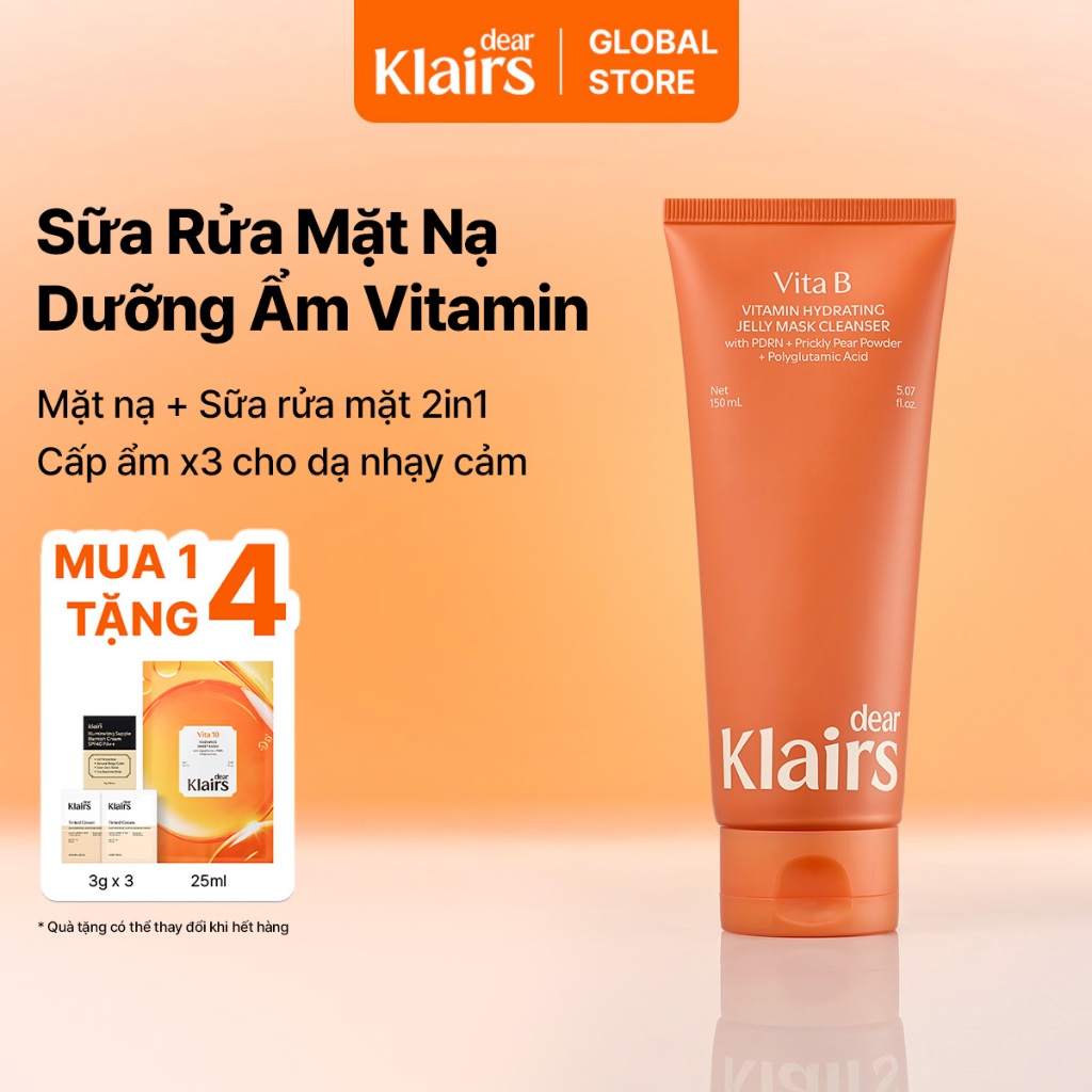 Sữa Rửa Mặt Nạ Dạng Thạch Dear Klairs Vitamin 150ml Dưỡng Ẩm Dành Cho Da Khô Nhạy Cảm