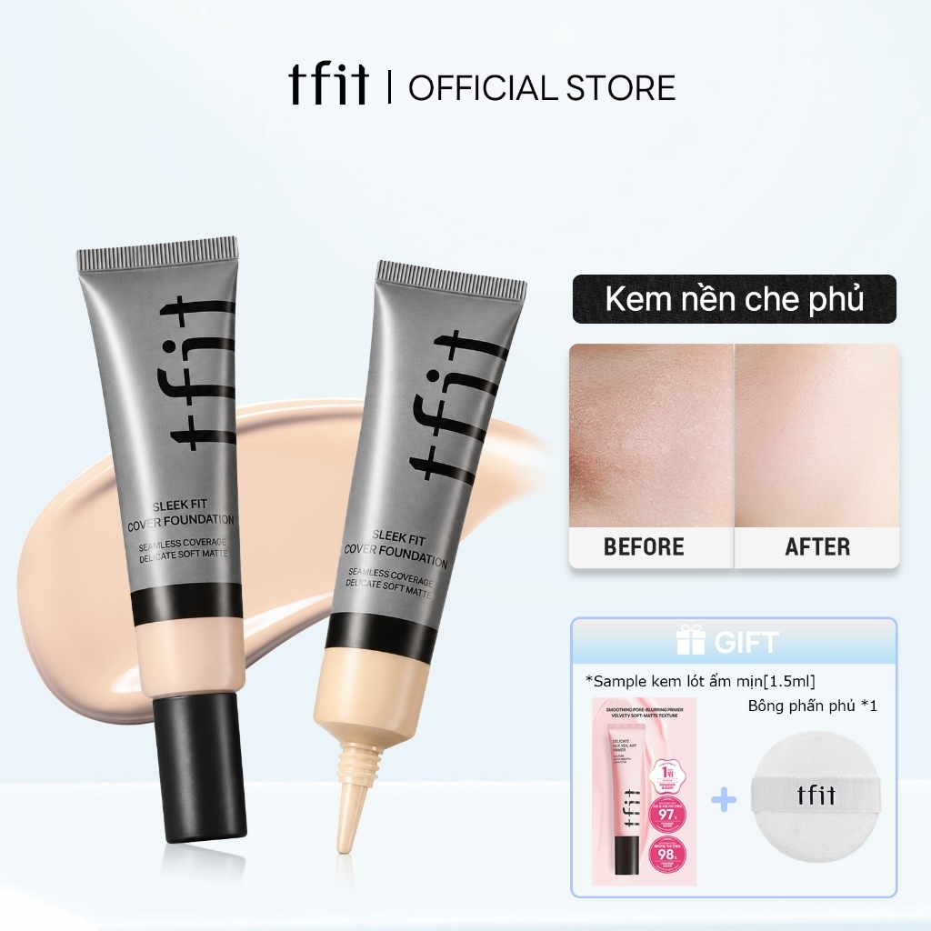 [TFIT x Thuý Ngân] Kem Nền Che Phủ Cao 24H Kiềm Dầu Chống Nước Sleek Fit Cover Foundation 30ml