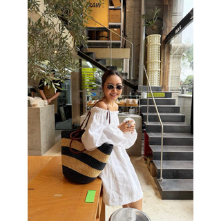 𝘼𝙍𝙀𝙊 𝘿𝙍𝙀𝙎𝙎 - Đầm Linen TƯNG PRE Bẹt Vai Tay Dài