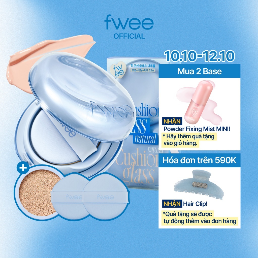 [fwee] Glass Cushion Foundation (Lõi Thay Thế) — Cushion 13g + Refill 13g + 2 Bông Mút / Cushion Glass Refill Set (Add-on Gift)