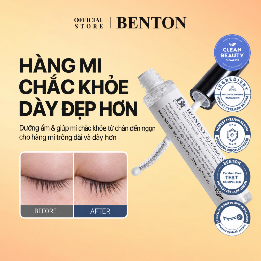 Benton Tinh chất dưỡng mi Honest - Dưỡng dài mi- Công thức gốc nước, không dầu, dùng được cho cả mi nối