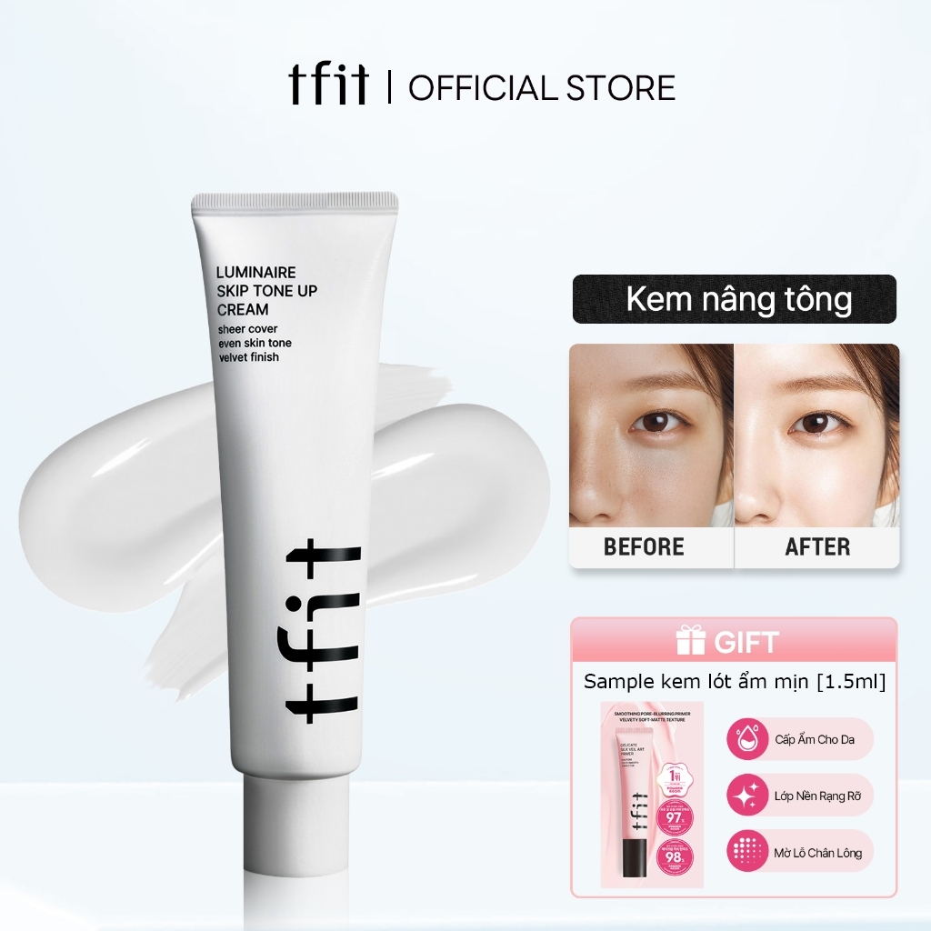 [TFIT Official] Kem Lười Nâng Tông Luminair Skip Tone Up Nâng tông da Che phủ lỗ chân lông Kem nâng da tự nhiên 100g