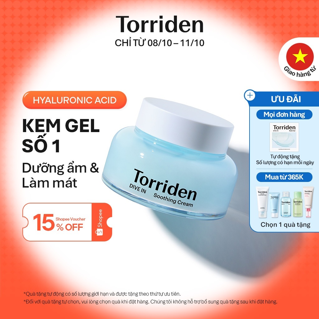 [Torriden Chính hãng] Kem dưỡng làm dịu da DIVE IN chứa Hyaluronic Acid, 100ml, Soothing Cream
