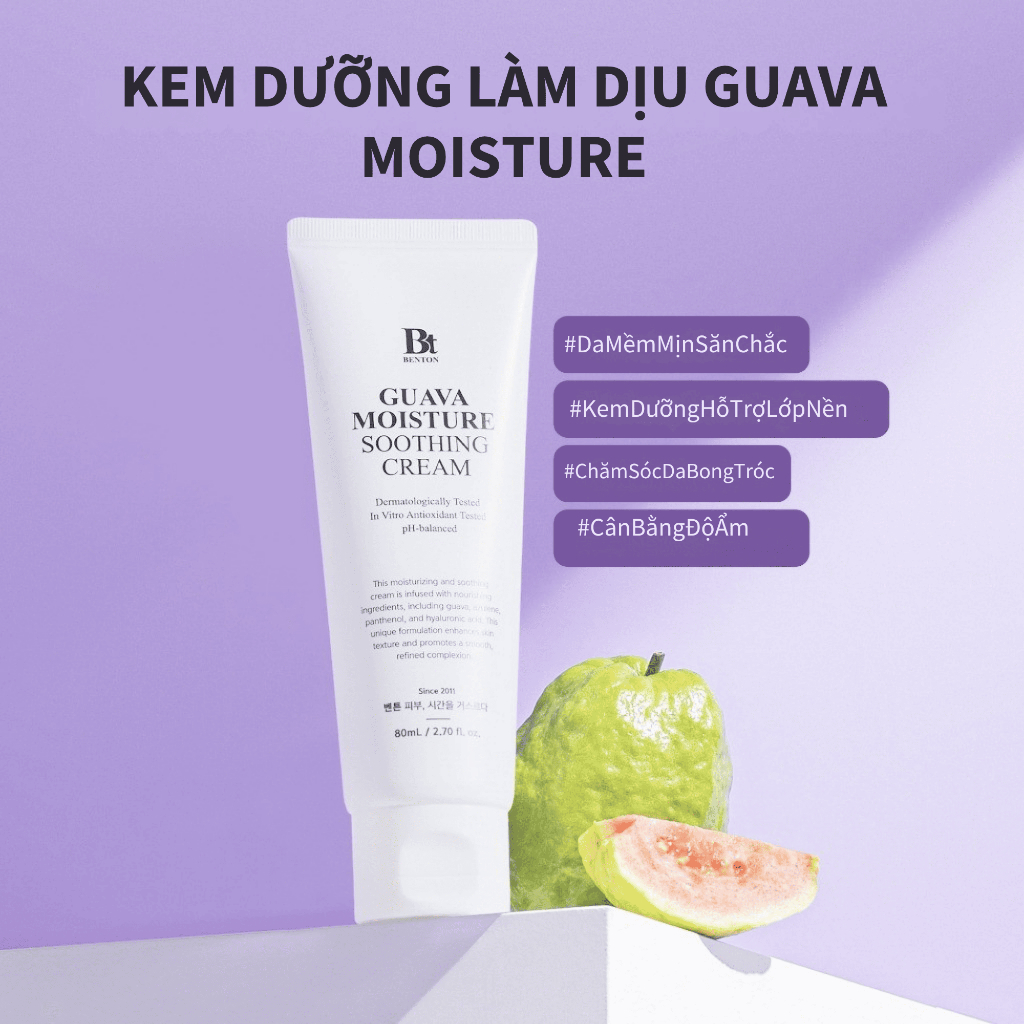 [Benton Official] Kem Dưỡng Guava Moisture Soothing Cream – Làm dịu da, kết cấu mỏng nhẹ, cấp ẩm, hỗ trợ phục hồi hàng rào bảo vệ da, phù hợp da nhạy cảm và da dễ ửng đỏ, công thức thuần chay dịu nhẹ