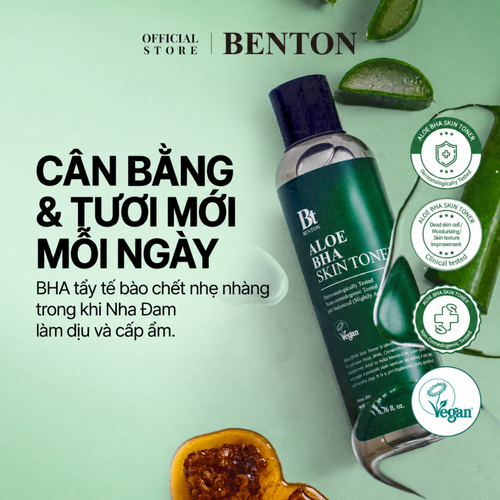 Benton Nước Hoa Hồng Aloe BHA – Tẩy Da Chết Dịu Nhẹ, Làm Dịu, Cấp Ẩm, Không Bết Dính, Phù Hợp Da Nhạy Cảm