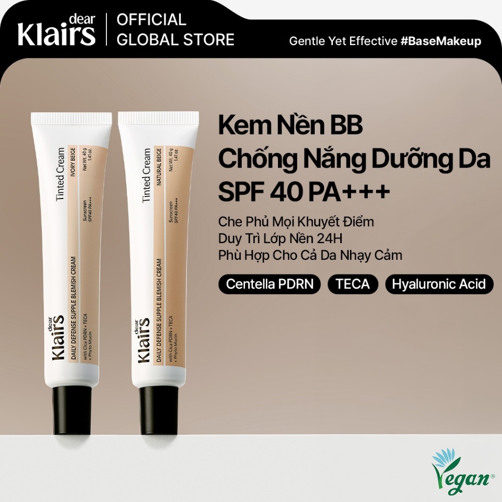 [Dear Klairs] Kem Nền Chống Nắng Dưỡng Da 2in1 SPF40 PA + + + 40 g [Natural/Ivory]