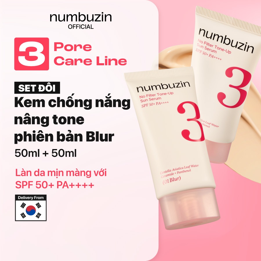 [Numbuzin Official] (DUO) Kem chống nắng tông màu số 3 Ver. 50ml + 50ml / SPF 50 + PA ++++ / Không có đế