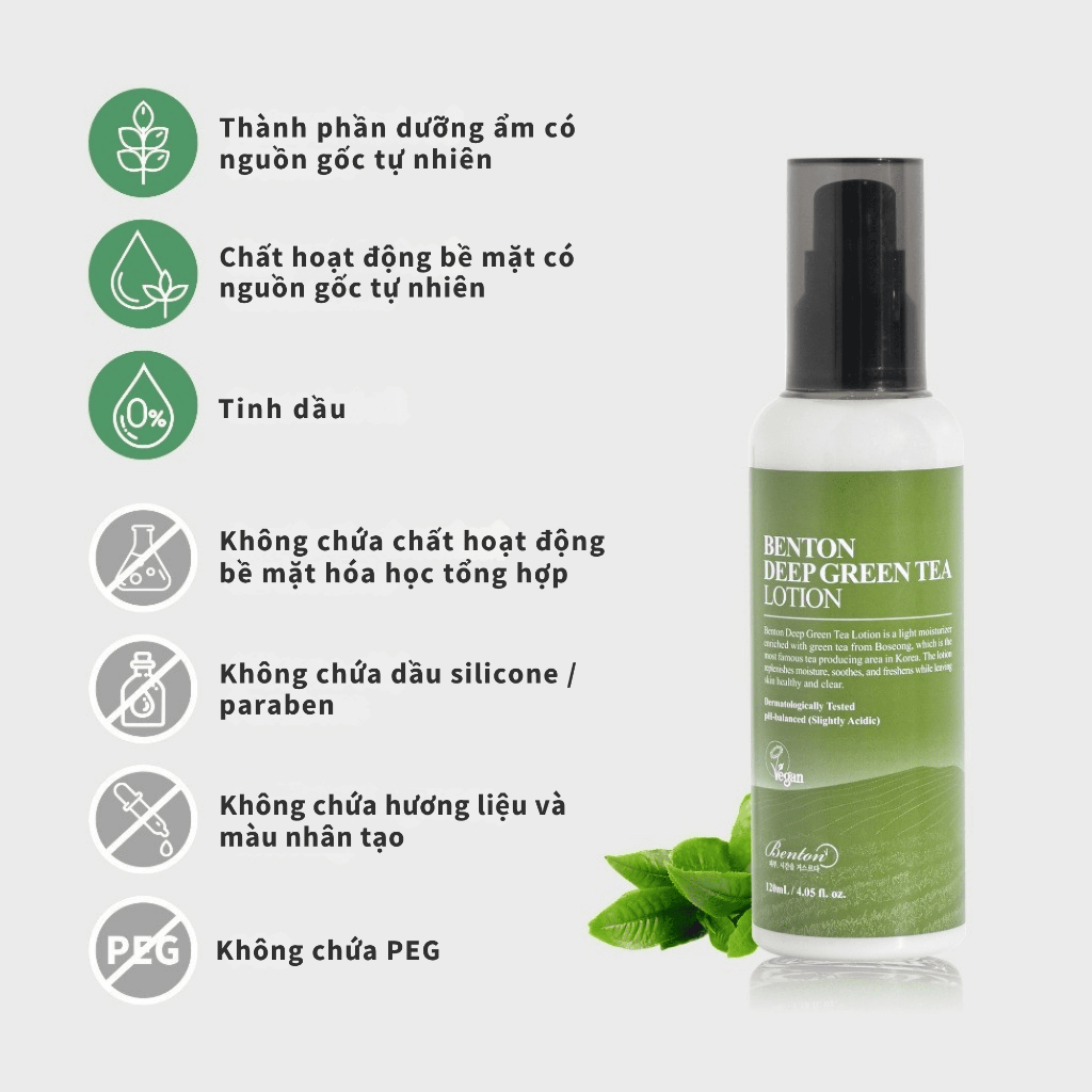 [Benton Official] Sữa Dưỡng Benton Deep Green Tea – Cấp ẩm, làm dịu, hỗ trợ kiểm soát dầu thừa, dùng được cho da nhạy cảm
