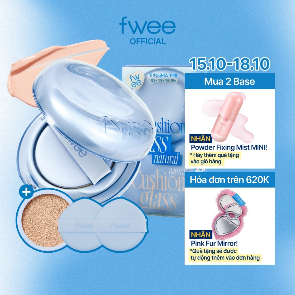 [fwee] Glass Cushion Foundation (Lõi Thay Thế) — Cushion 13g + Refill 13g + 2 Bông Mút / Cushion Glass Refill Set