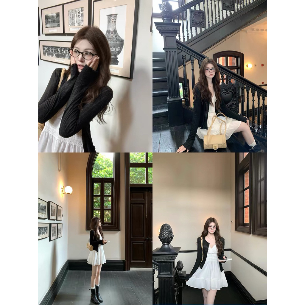 [HÀNG SẴN] Set váy hai dây đũi ren cổ V trắng 2 lớp kèm áo khoác cardigan mỏng đen “Emxinh” 3161 | BigBuy360 - bigbuy360.vn