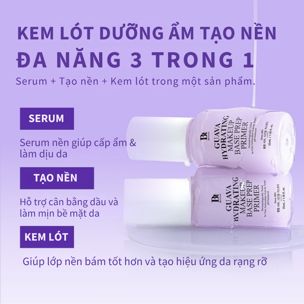 [Benton Official] Kem Lót Trang Điểm Guava Hydrating Make Up Base – Cấp ẩm, giúp lớp nền bám tốt và lâu trôi, hỗ trợ làm mờ lỗ chân lông, kiểm soát dầu, tạo hiệu ứng lì mịn và căng bóng, không chứa silicone