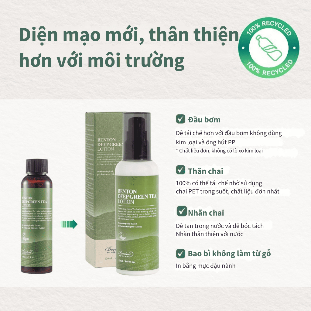 [Benton Official] Sữa Dưỡng Benton Deep Green Tea – Cấp ẩm, làm dịu, hỗ trợ kiểm soát dầu thừa, dùng được cho da nhạy cảm