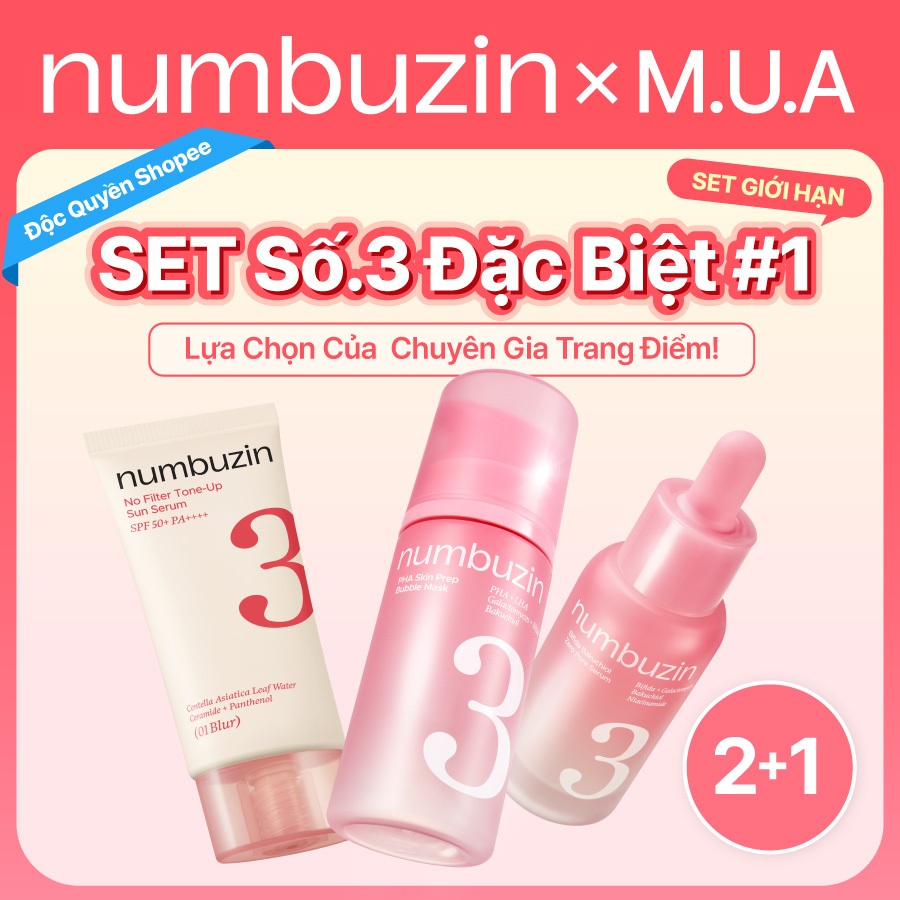 [Numbuzin Official] (2 + 1 BỘ) Số 3 SET do chuyên viên trang điểm lựa chọn#1 / Kem lót dạng bọt + Kem chống nắng nâng tông + (Quà tặng) Serum